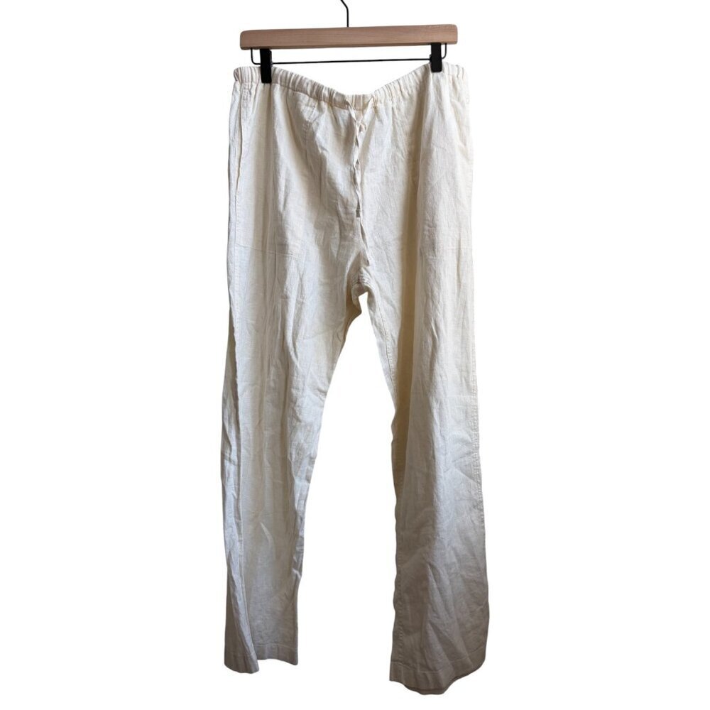 NWT Calvin Klein Creme Linen Wide Leg Pants Draw String Waist size L - Picture 3 of 11